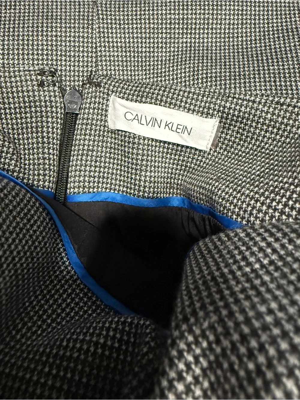 Calvin Klein Black-and-White Houndstooth Skirt with Black Piping